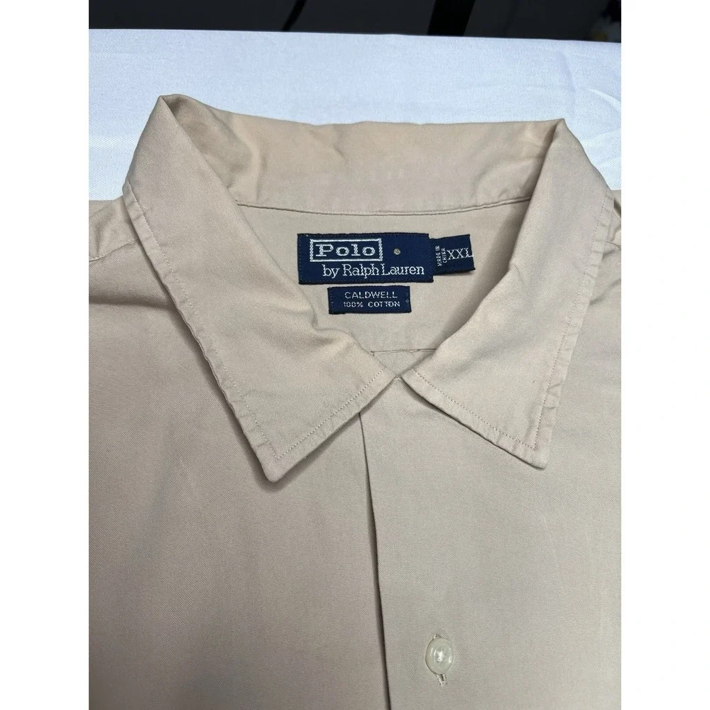 Polo Ralph Lauren Caldwell Shirt Mens XXL Beige Cotton Camp Short Sleeve